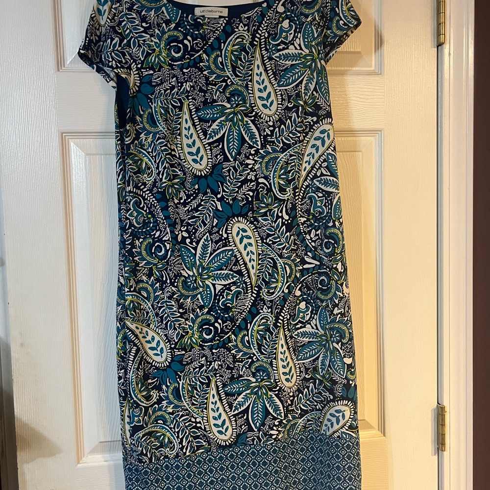 Liz Claiborne Paisley Blue and Green Midi Dress